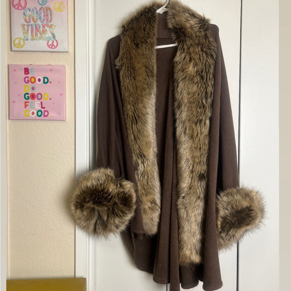 Brown Faux Fur Trimmed Coat